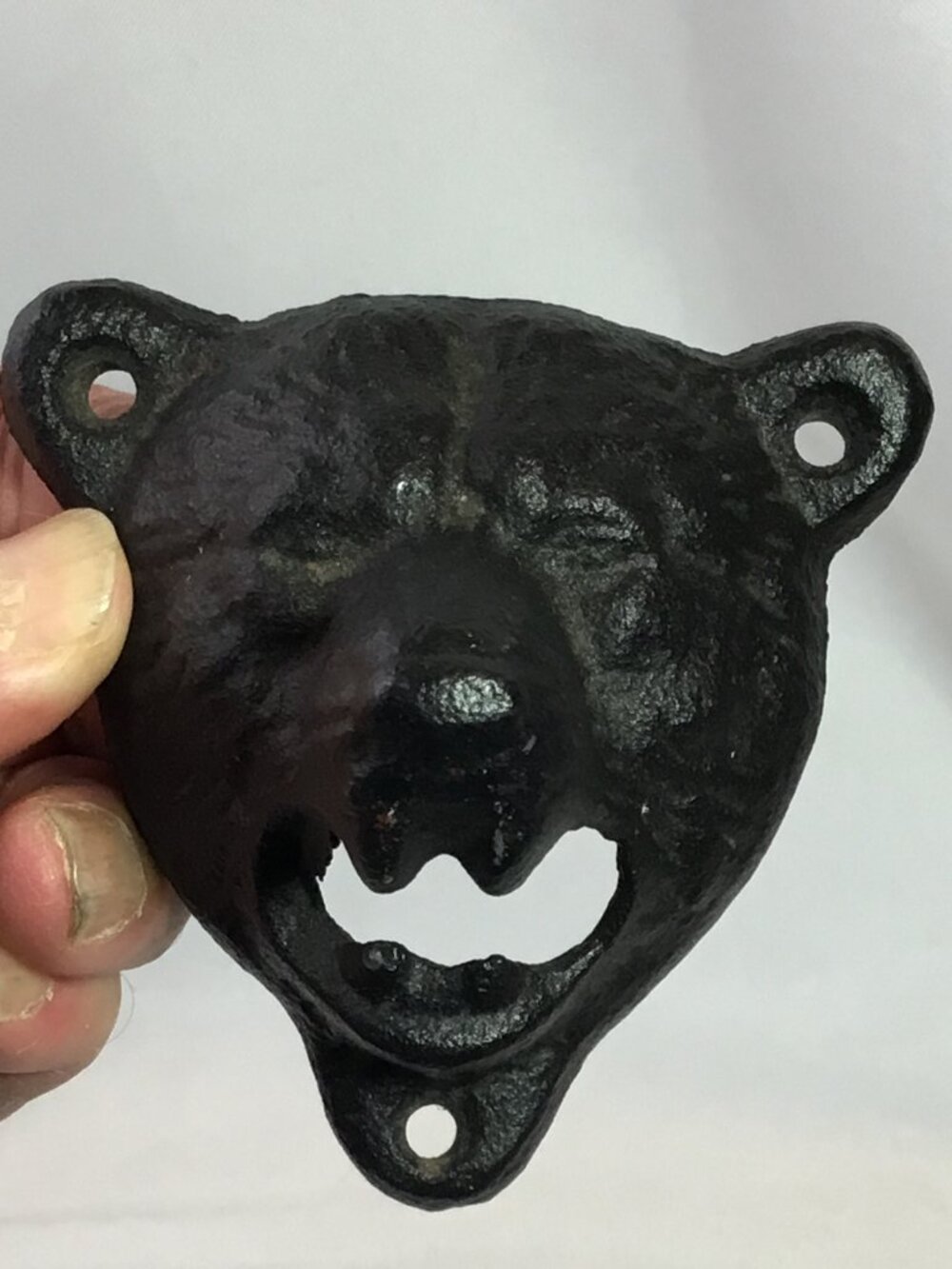 Bear Head Cast Iron Beer Bottle Cap Opener Wall Mounted Black | Grizzly Teeth